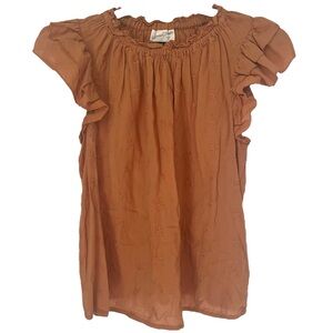 Universal Thread 100% Cotton Embroidered Flutter Sleeve Terracotta Top Womens M